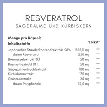 Lade das Bild in den Galerie-Viewer, BALD ZURÜCK - Resveratrol und Sägepalme CARI Nutrition 
